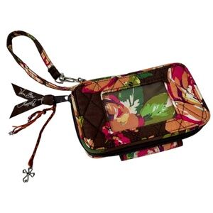 Vera Bradley Wrist Wallet - English Rose Pattern - Brown Pink Orange - Zipper